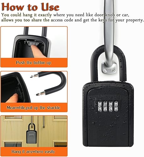 Miniatura 6 de Cerradura de seguridad Protable para almacenamiento de llaves, V-Resourcing para puerta montada, caja de cerradura de combinación de 4 dígitos, para