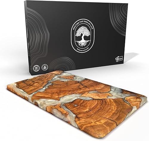 Miniatura 15 de Tabla de queso hecha a mano de madera de olivo con resina, tablas de embutidos y bandeja para servir, tabla de servir epoxi de madera, tabla