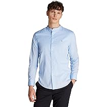 Tommy Hilfiger Uomo Camicia Flex Poplin Solid Mao Regular Fit, Blu (Sweet Blue), L