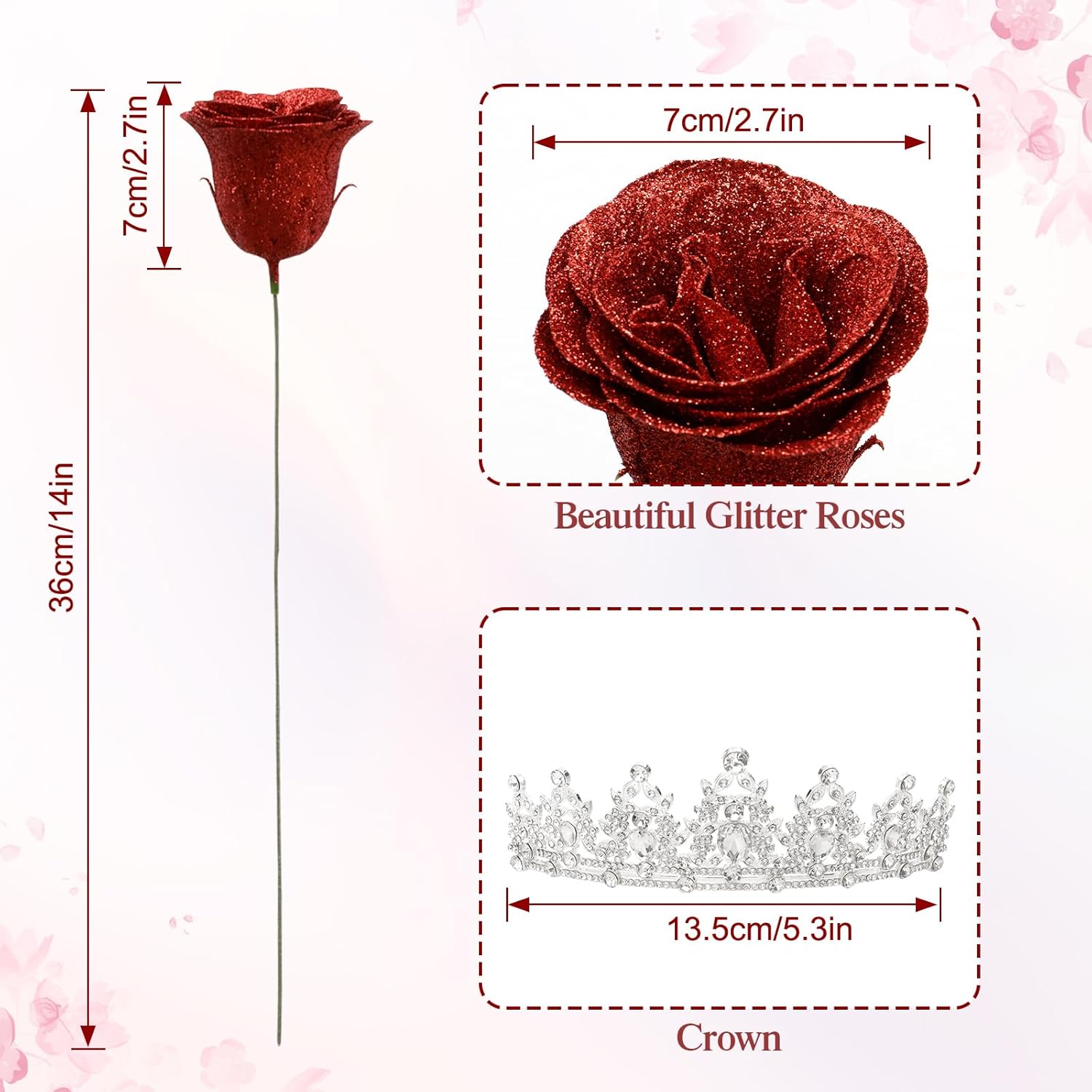 Glitter Roses Bouquet,Birthday Gifts for Women Mom,DIY Fake Flowers Bouquet with Birthday Stand-Up Signs,24 Red Rose for Grandma Wife Friends Valentines,Anniversary,Engagement,Wedding - Image 4