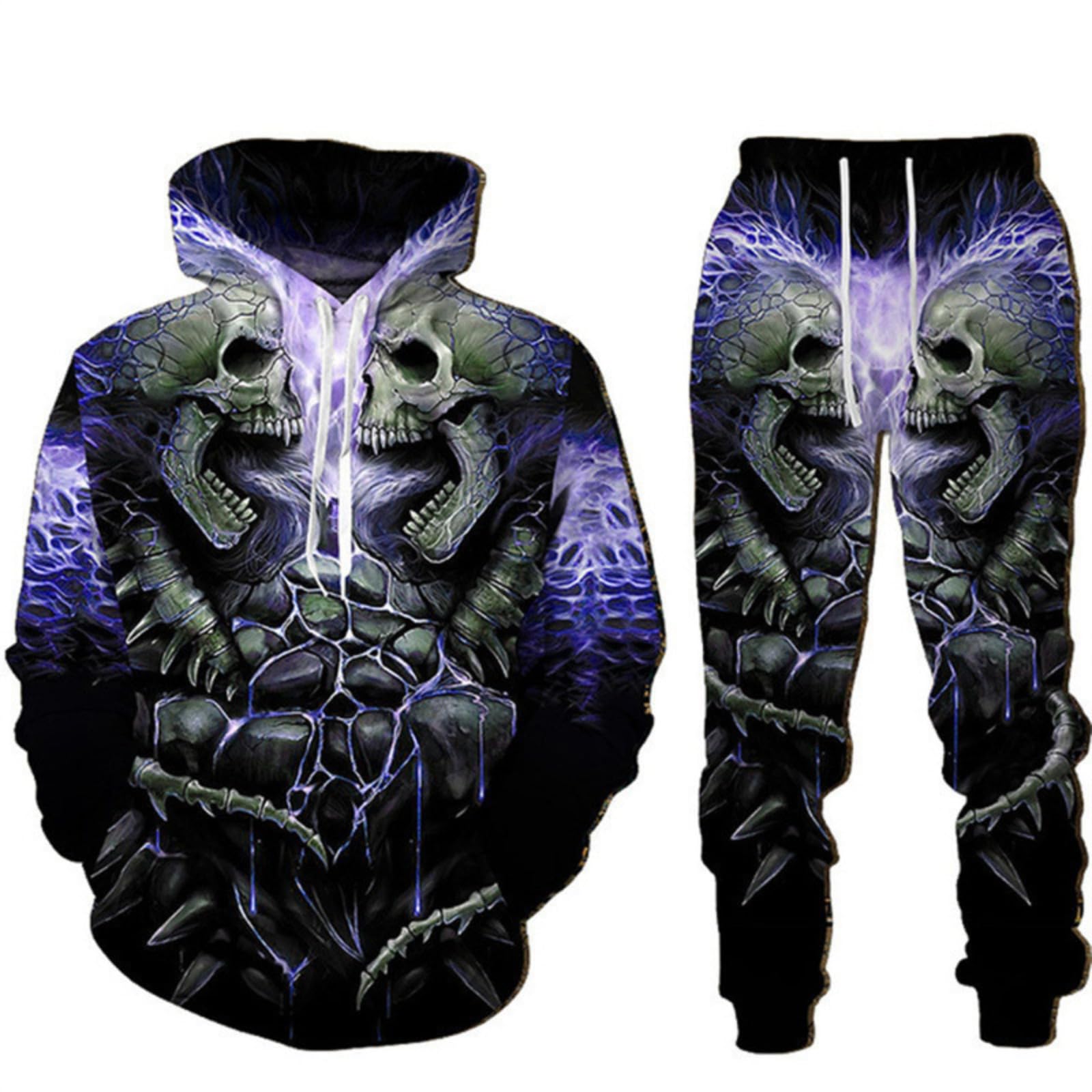 lFTEGUFKXS Men's Skull Tracksuit Men's 3D Skeleton Sweatshirt Sweatpants Skull Jogging Suit Set Hoodie and Trousers, Tracksuit22, 6XL