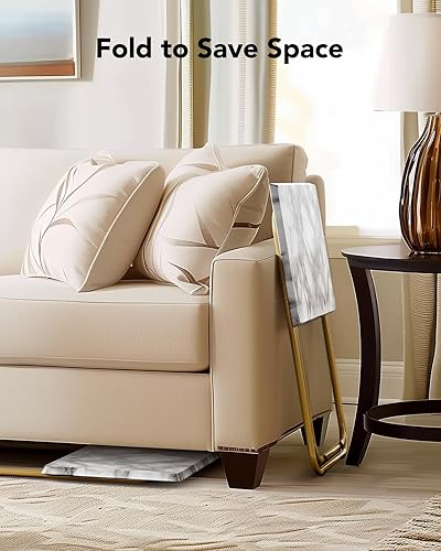 Miniatura 5 de HUANUO Mesa plegable para TV, mesa estable sin necesidad de montaje, bandeja de TV para comer, mesas plegables para aperitivos para cama y sofá