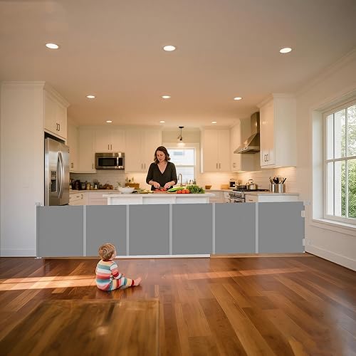 Miniatura 10 de Puerta retráctil extra ancha para bebés de 236 pulgadas, puerta de malla para bebés o puerta de malla para perros, 34 pulgadas de alto, puerta