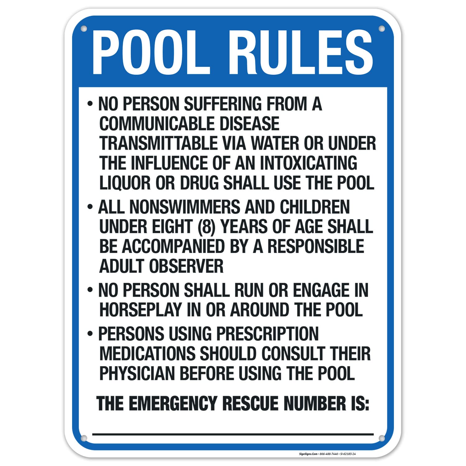 Wyoming Pool Rules Sign, Complies with State of Wyoming Pool Safety Code, 18x24 Inches, 55 mil Thick HDPS (high Density polystyrene), Made in USA