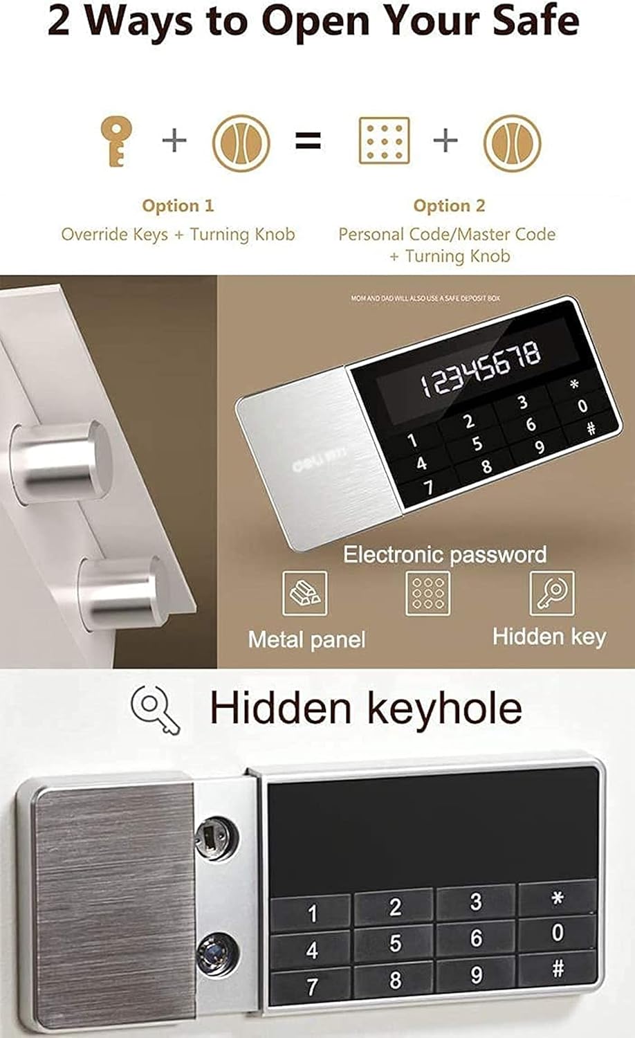Security Combination Electronic Steel Safe with Keypad Manual Override Keys for Home, Business or Travel