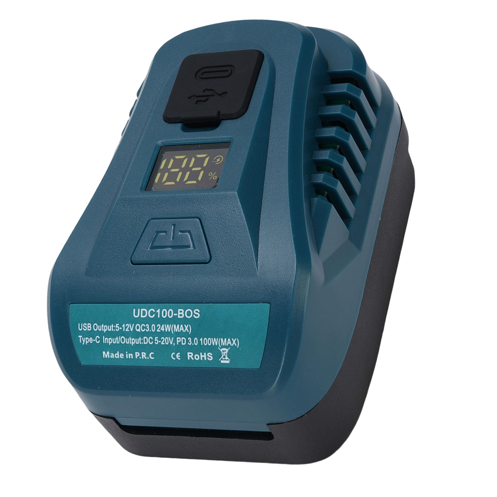 Konwerter szybkiej ładowarki 100 W z wyjściem USB typu A i typu C, wyświetlaczem mocy LED i ładowaniem dwukierunkowym, kompatybilny z akumulatorami litowo-jonowymi BAT609 BAT611