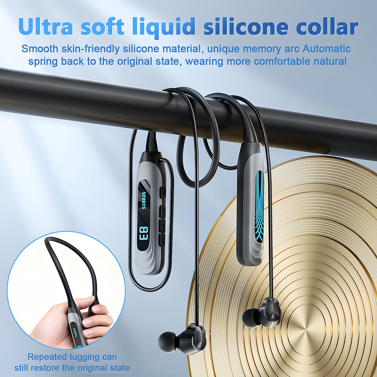Cuffie Bluetooth con archetto da collo, riproduzione 80 ore, auricolari in-ear wireless con microfono, resistenti al sudore, per sport, corsa, allenamento (giallo)