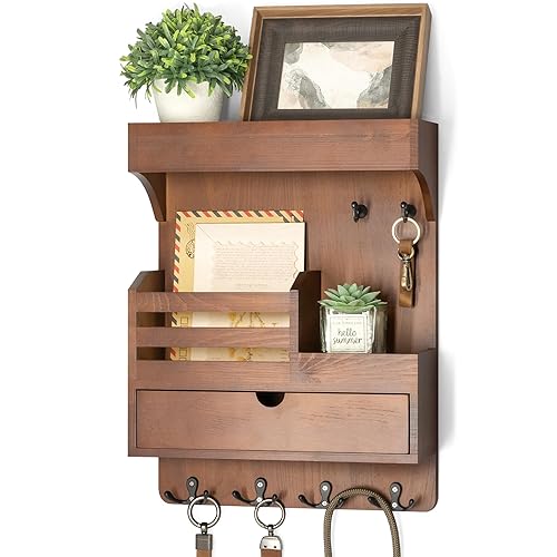 Rebee Vision Farmhouse Key Holder Wall Mount with Drawer Organizer