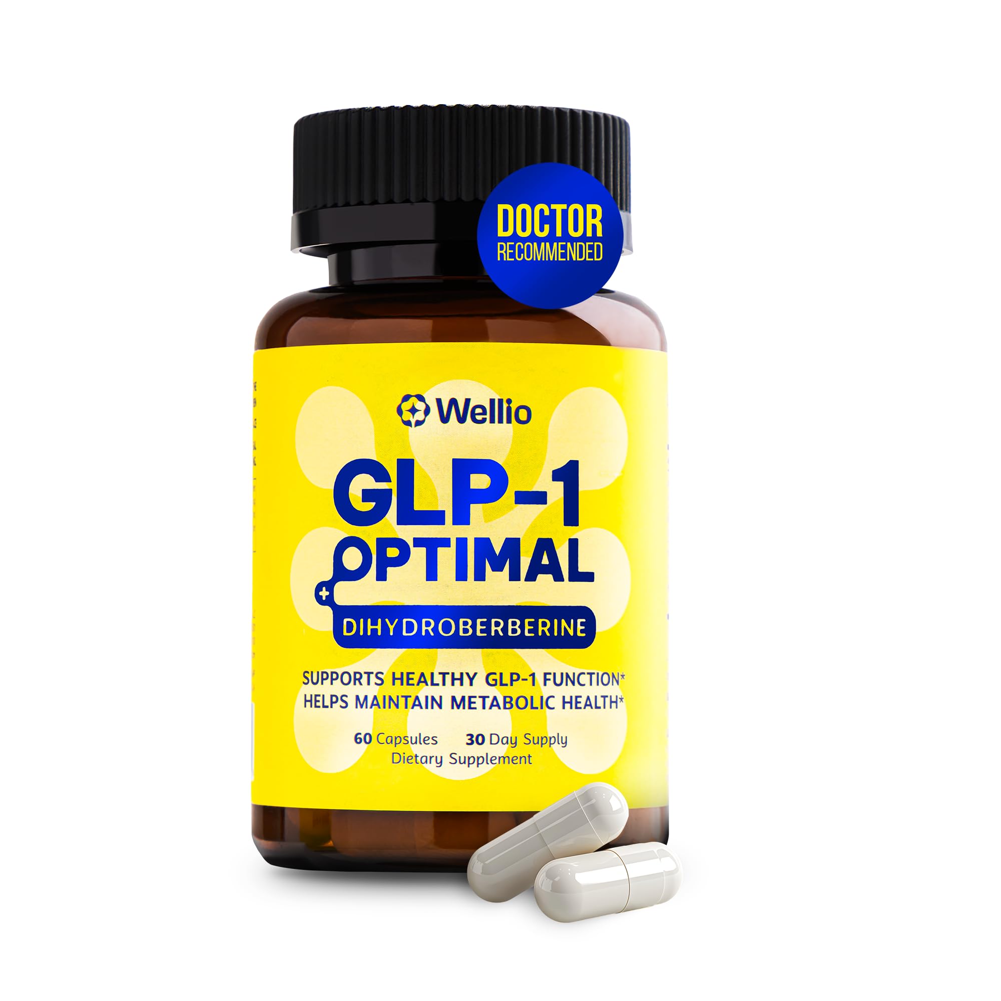 Wellio GLP-1 Optimal – 天然GLP-1 支援雙氫培林300 毫克和益生元– 新陳代謝健康和能量– 美國製造– 60 粒膠囊: 健康與家庭