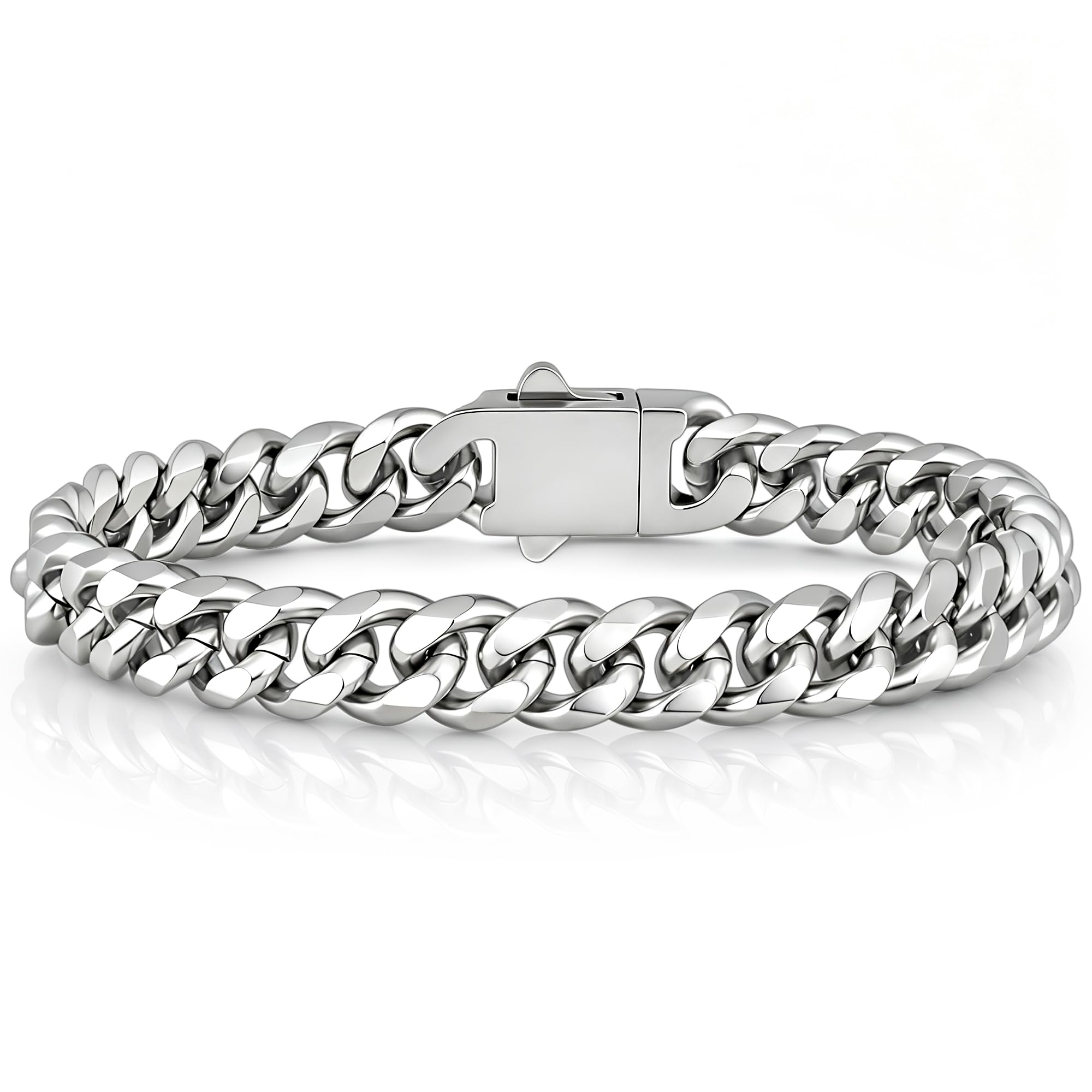 Fiusem Pulsera de eslabones cubanos de 8 mm en tono plateado para hombre