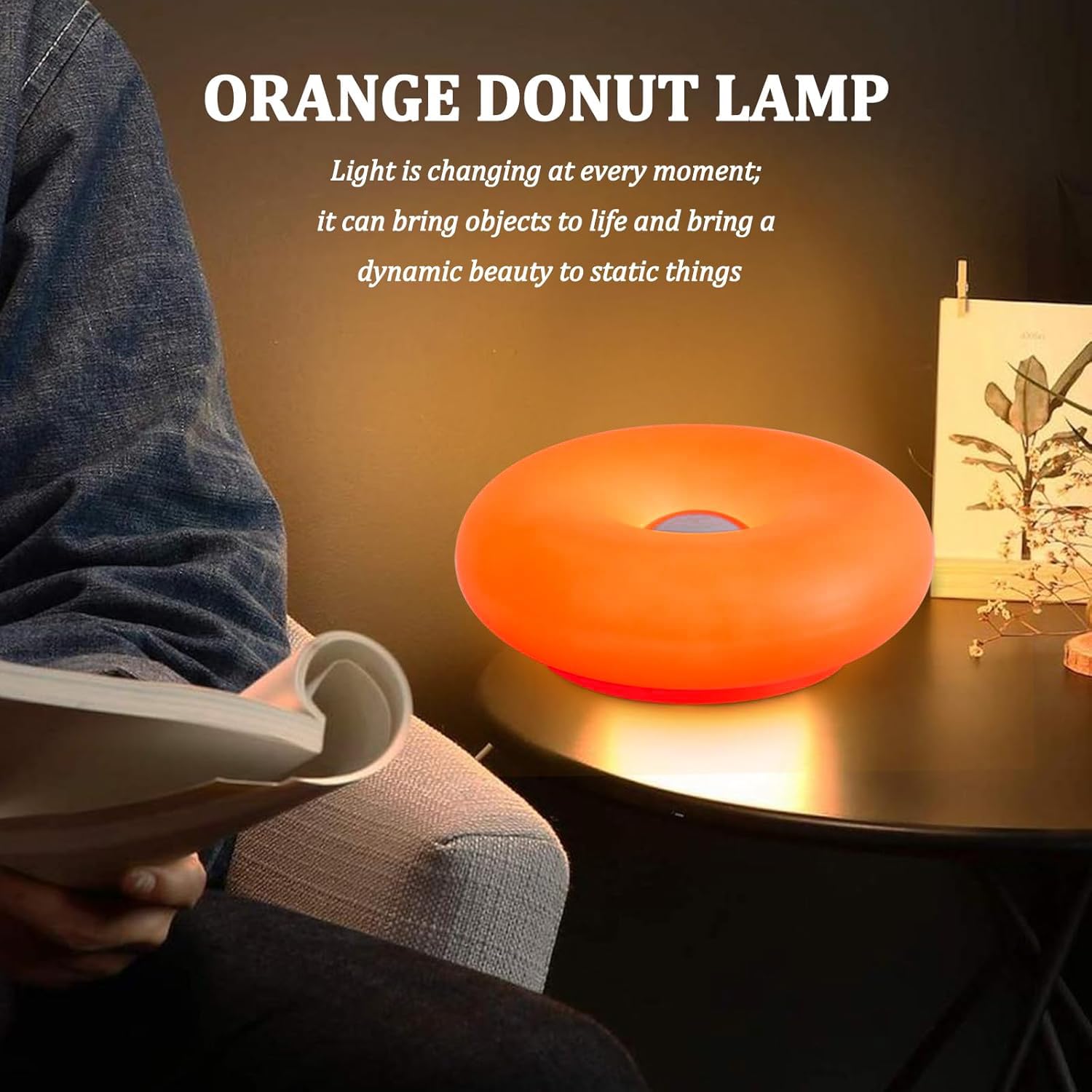Lampada da Tavolo a LED Arancione a Forma di Ciambella, Senza Fili, Ricaricabile, con Controllo Touch, dimmerabile e con 3 Temperature di Colore. Luce Notturna retrò per Camera da