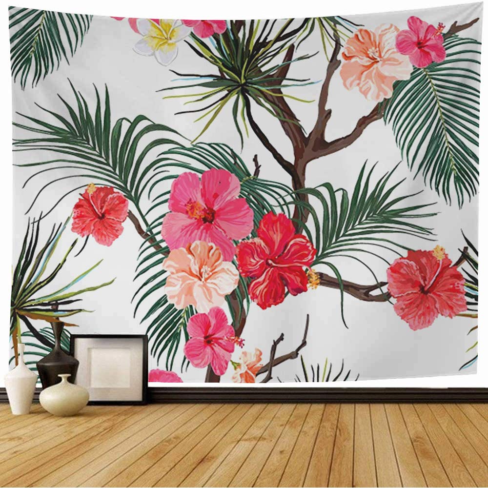 Tapestry Wall Hanging Web Tropical Beautiful Floral Textile Summer Pattern Colorful Vintage Textures Page Jungle Rapport Home Decorations for Bedroom Dorm Decor 80x60 Inch