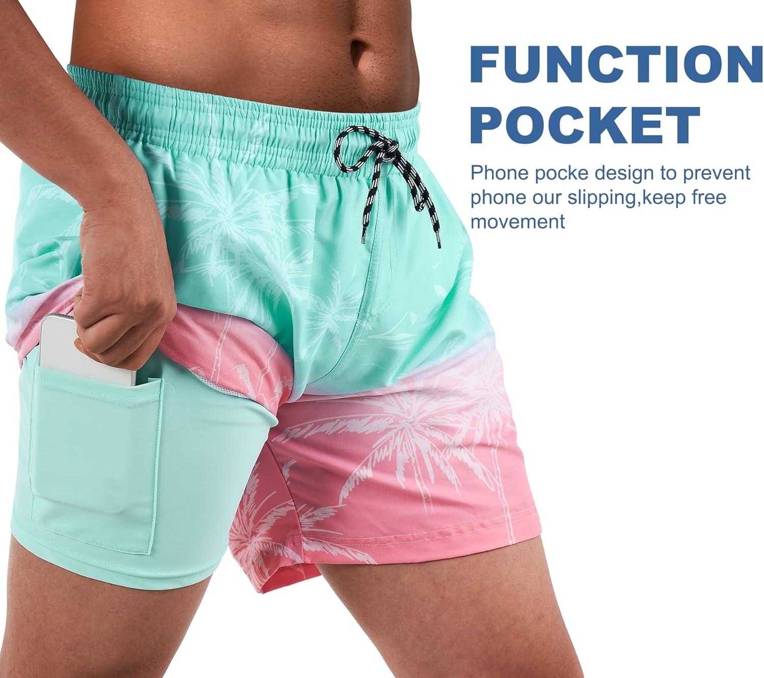 Cozople Mens Swim Trunks with Compression Liner 5.5" Inseam Quick Dry Bathing Suit Lightweight Swimming Shorts - Image 4