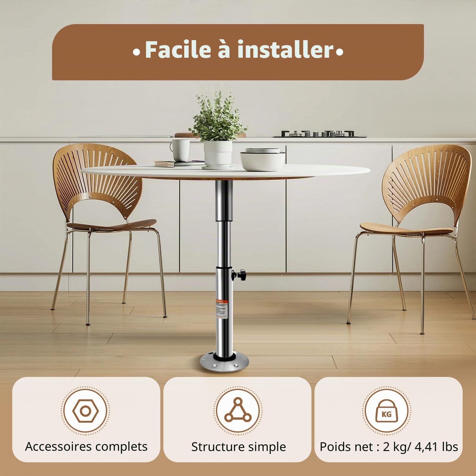 Support de table pour camping-car, camping, pieds de table réglables en hauteur, télescopique, amovible, bateau, caravane, yacht, caravane, en alliage d'aluminium, 56,5-72 cm