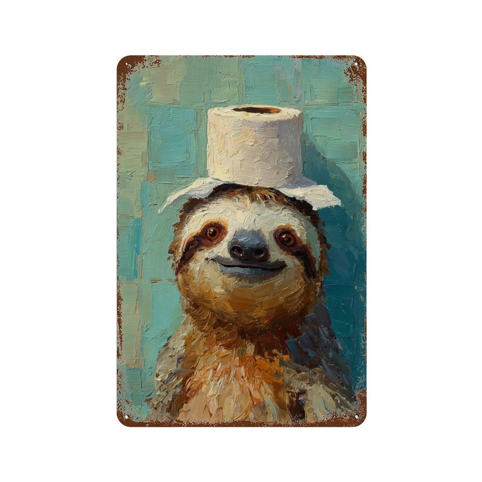 Sloth with Toilet Paper Hat-3 Weathered Tin Sign 11.8"x7.9", Classic Wall Plaque for Garage, Bar And Workshop Decor