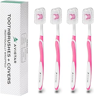 4 Pack Toothbrushes for Adults - Individually Wrapped Medium Bristle Toothbrushes with Covers - Pink - Convenient & Affordable Dental Care for Travel, Hotels, Airbnb, Missions & More