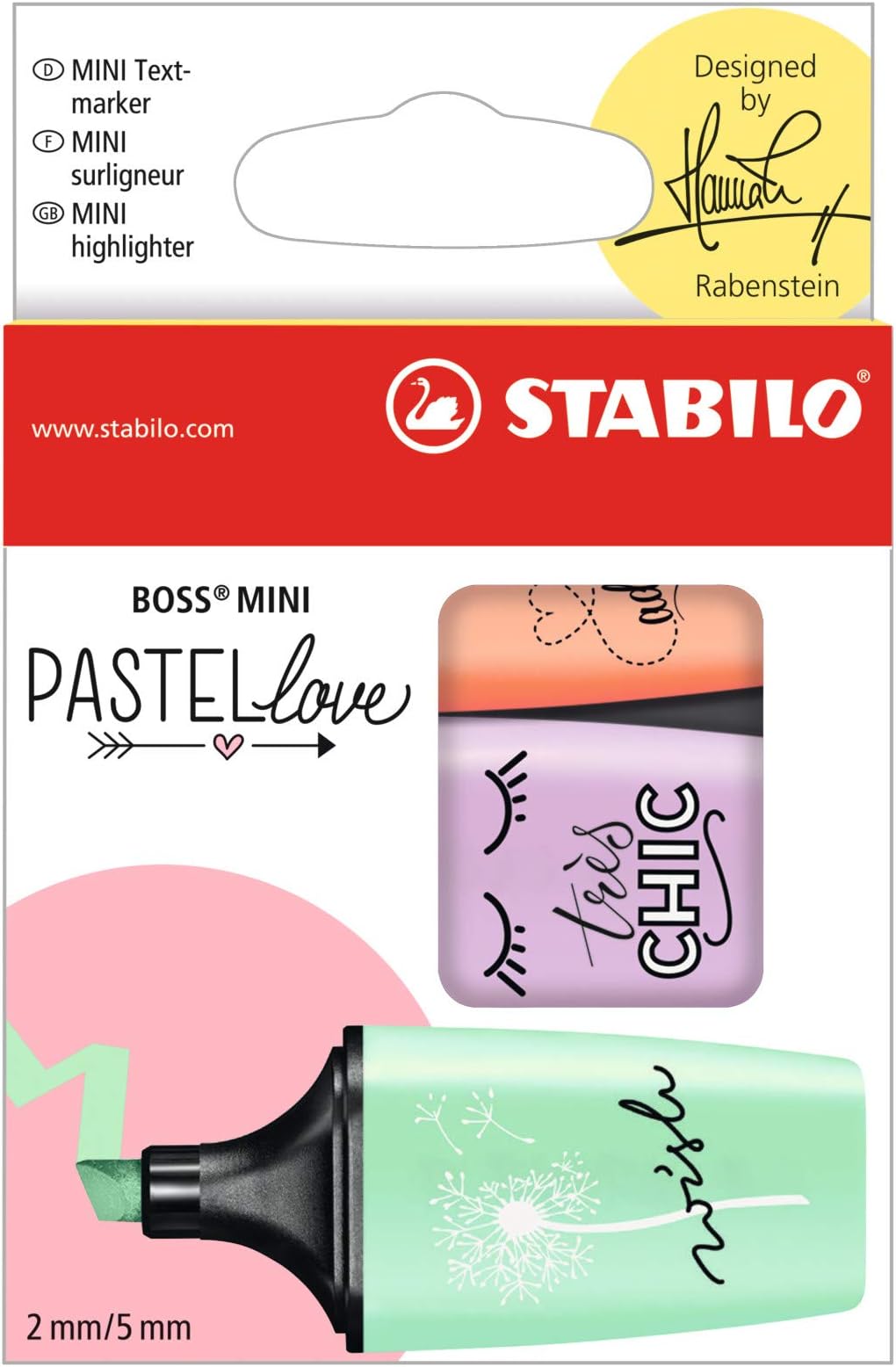 STABILOBOSS Mini Pastellove Highlighter Set, 3-Colors