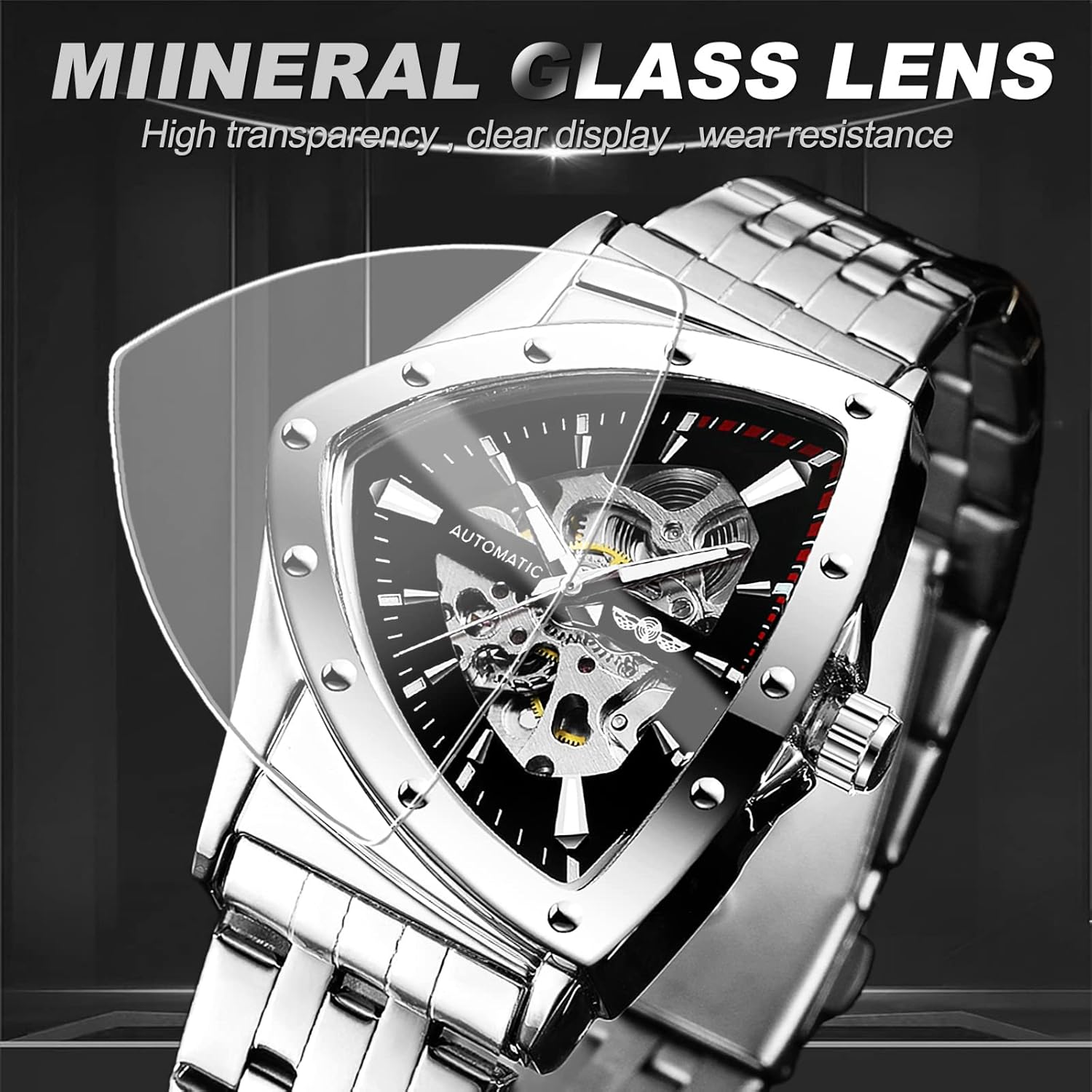 FORSINING Triangle Skeleton Men's Automatic Mechanical Watch Luxury Gold Black Stainless Steel Watches Waterproof Luminous Sports Wristwatch