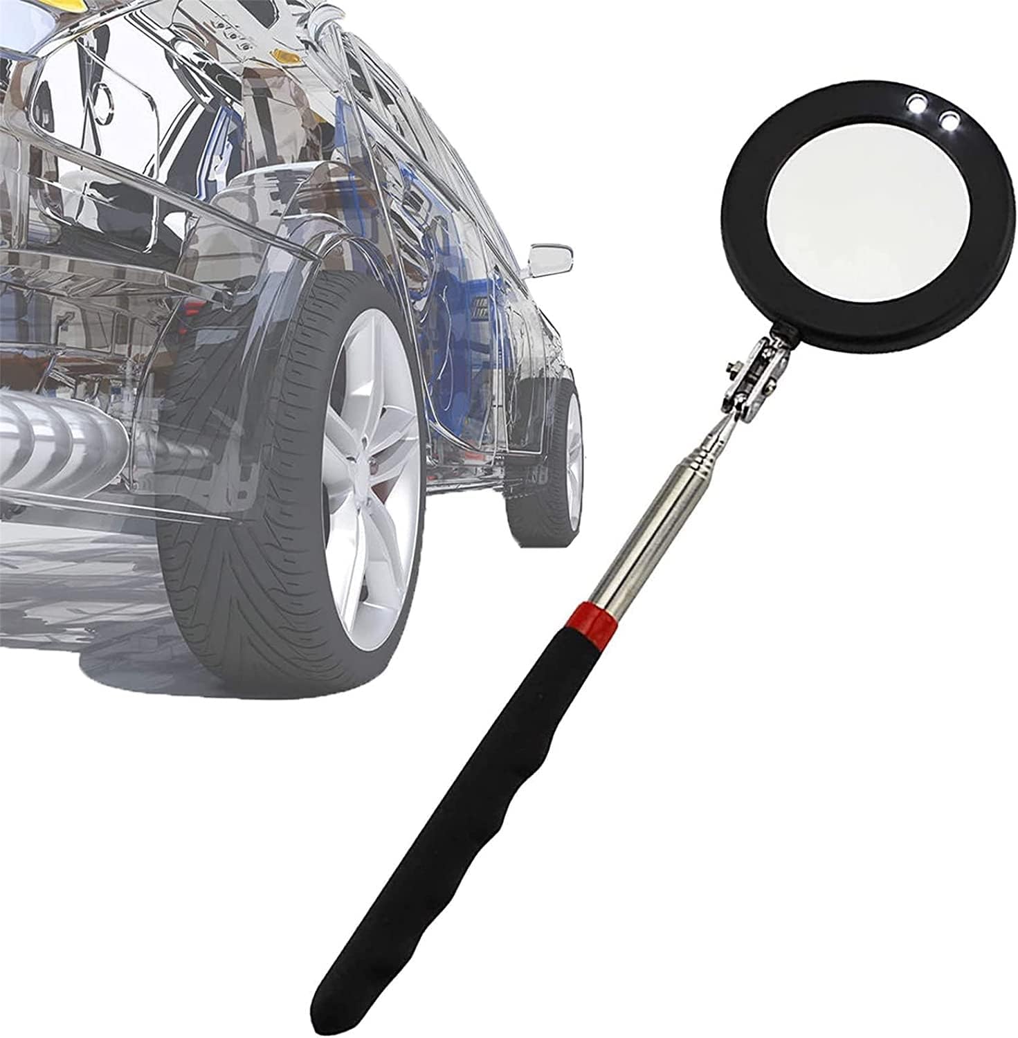 Vehicle Inspection Mirrors Telescoping Under Vehicle Inspection Mirror with LED Light, Car Inspection Mirror 360 Swivel Extra Viewing Universal Tools for Toolmakers Machinists