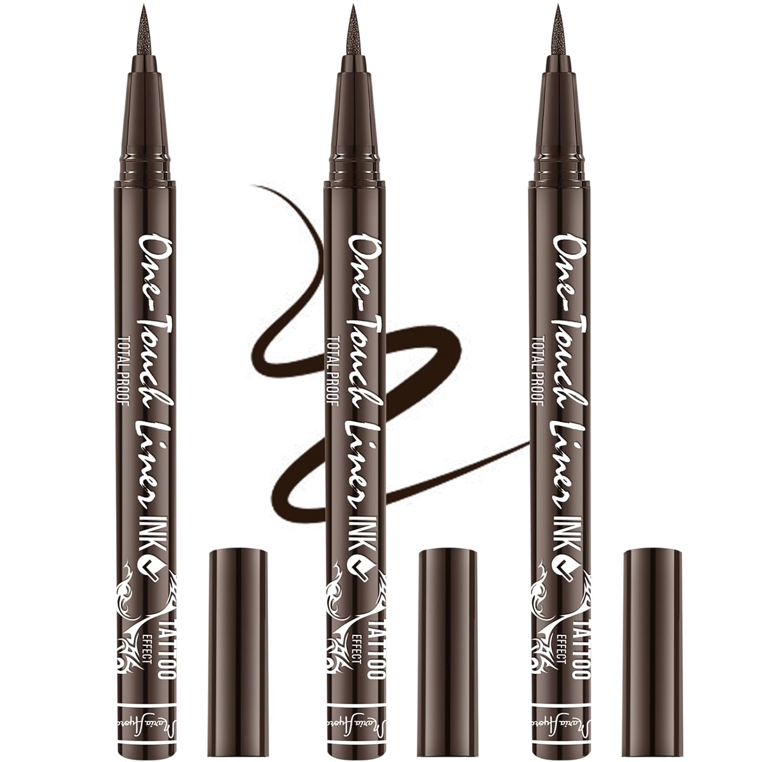Triple Pack of Vegan-Approved Hypoallergenic Liquid Eyeliner Pens Tattoo Effect Quick Dry Waterproof Smudgeproof Long-lasting Felt Tip Eyeliner