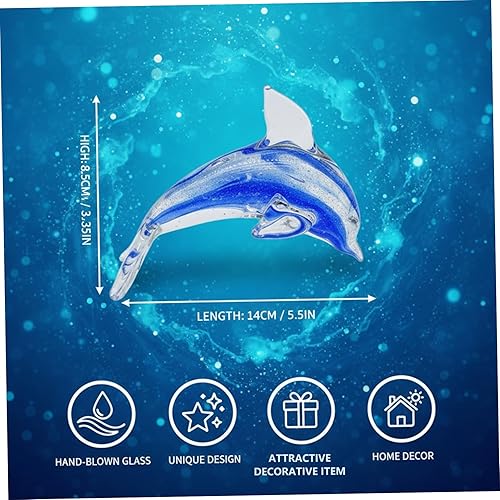 Miniatura 5 de Blue Glass Dolphin Figurine, Handcrafted Crystal Animal Statue for Home Desk Decor and Collectible DisplayHome Decor