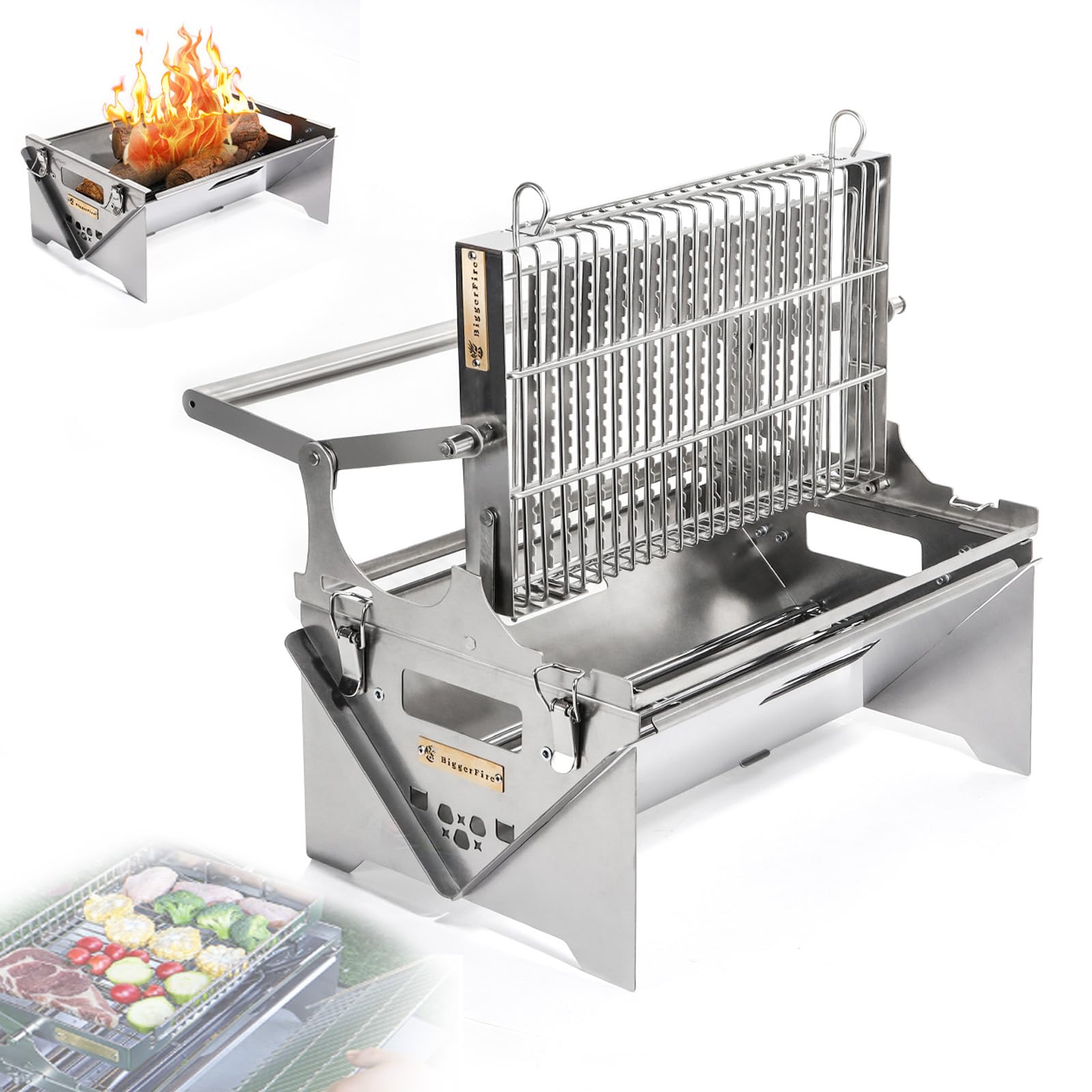 Griglia a carbone con vassoio rimovibile e telaio regolabile per picnic, barbecue da giardino e cucina all'aperto, versatile e facile da usare