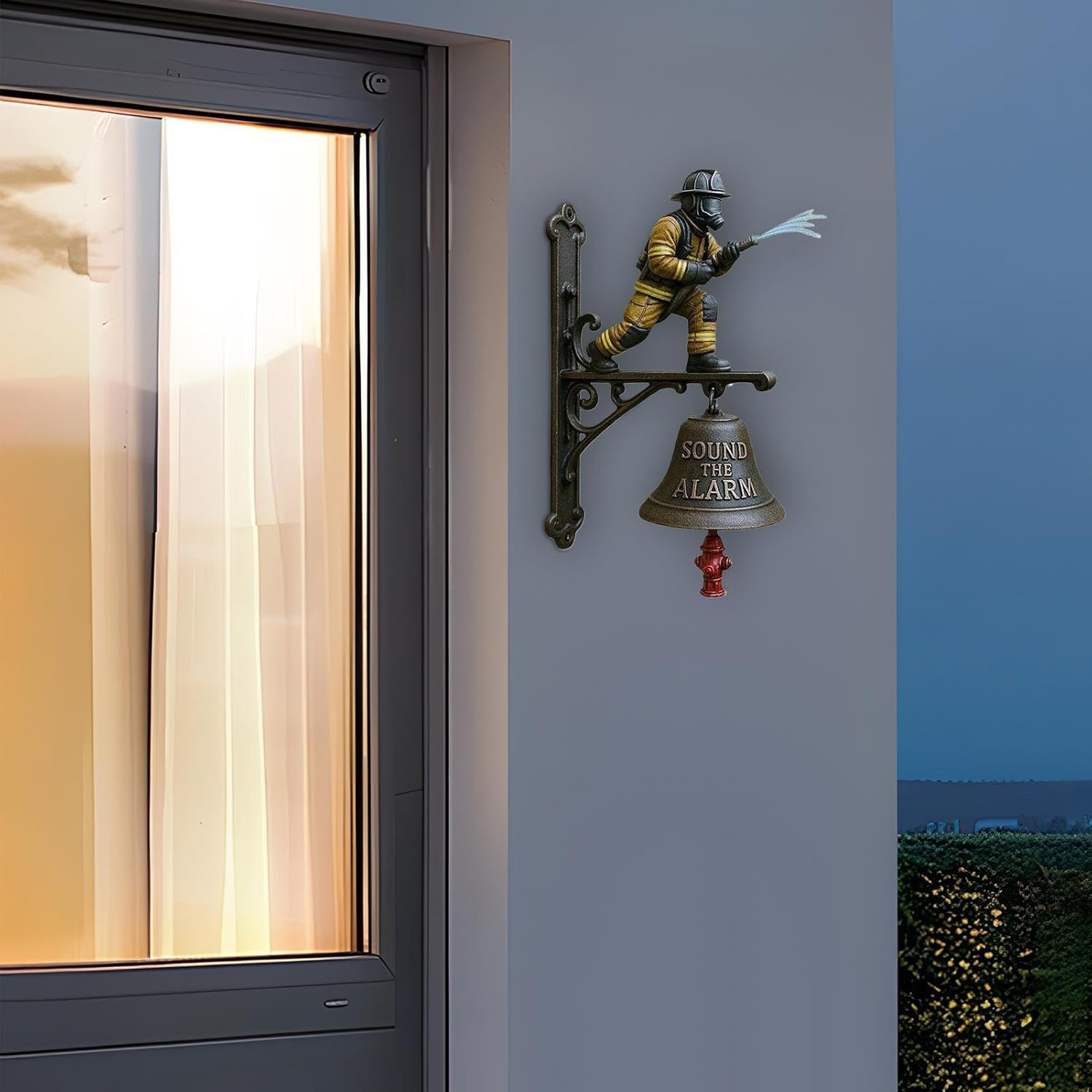 Bell for Door Opening | Vintage Metal Resin Firefighter Decor with Loud Alarm - Commemorative Porch Bell | for Porch Entryway Garden Shop Offices Church Restaurant Hotel Farmhouse Kitchen Prayer