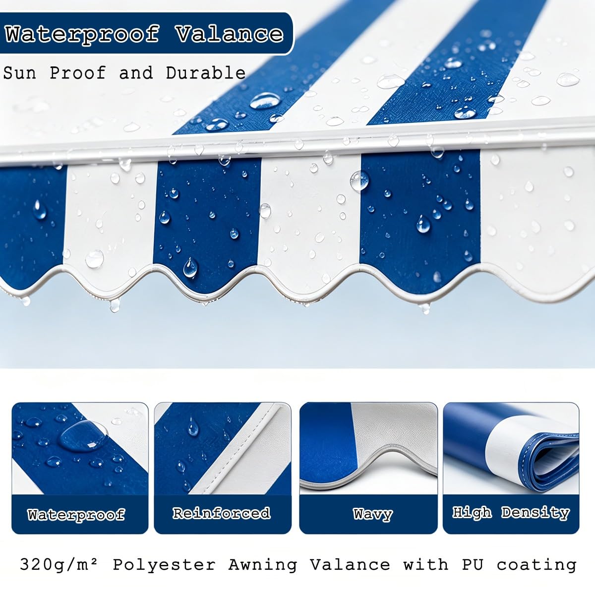 Tenda da Sole Retrattile Mantovana Frontale in Tela Resistente ai Raggi UV con Bordo Smerlato, per Patio e Terrazze