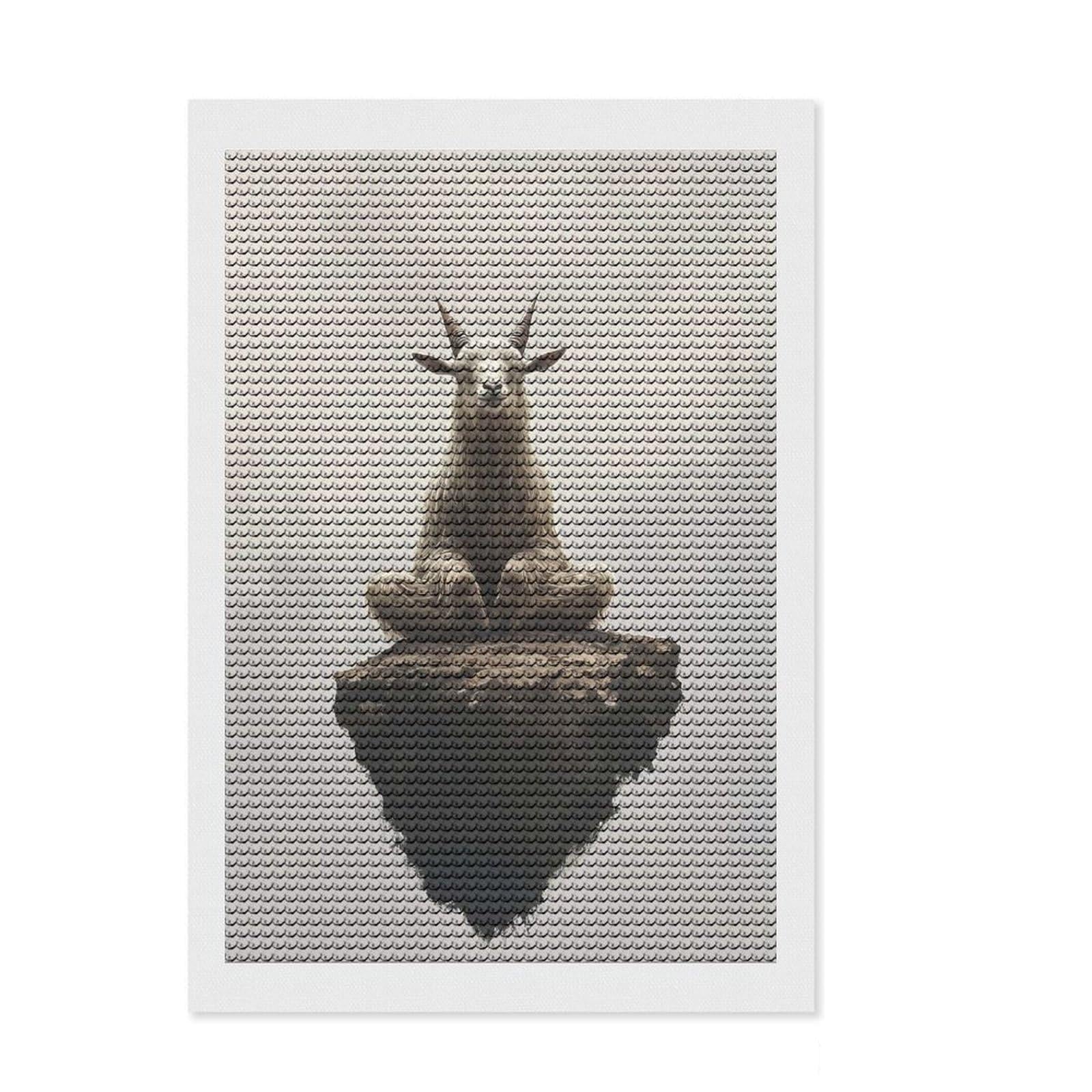 Junmoney Meditating Goat on A Cliff Diamond Painting Kit 8"x12", Modern Decor, Living Room Decor, Round Gems, DIY Craft, Festive Home Decor