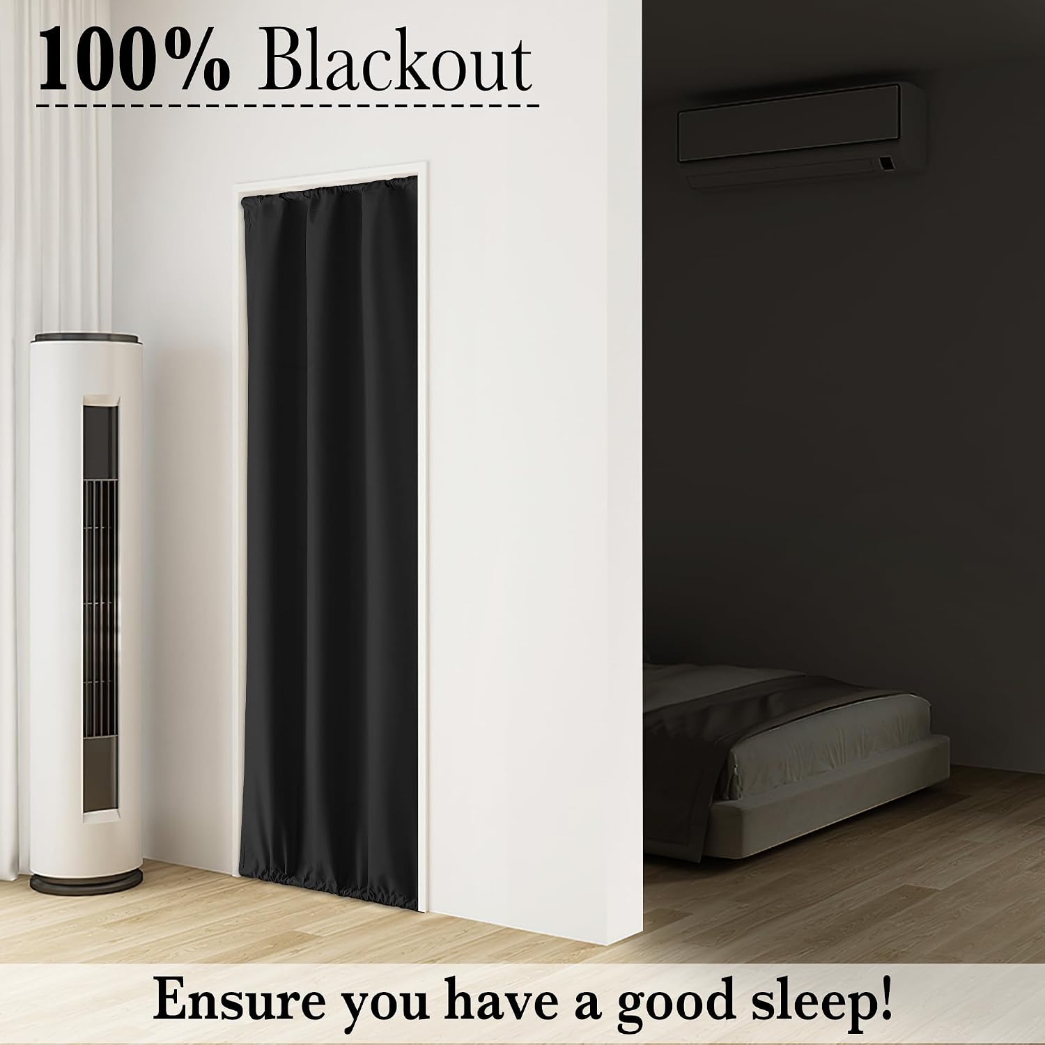 RYB HOME 100% Blackout Door Curtain Lightweight Portable and Easy to Install, Fully Room Darkening Privacy for French Door Kitchen Sidelight Window, W 25 x L 72, Black, 1 Panel