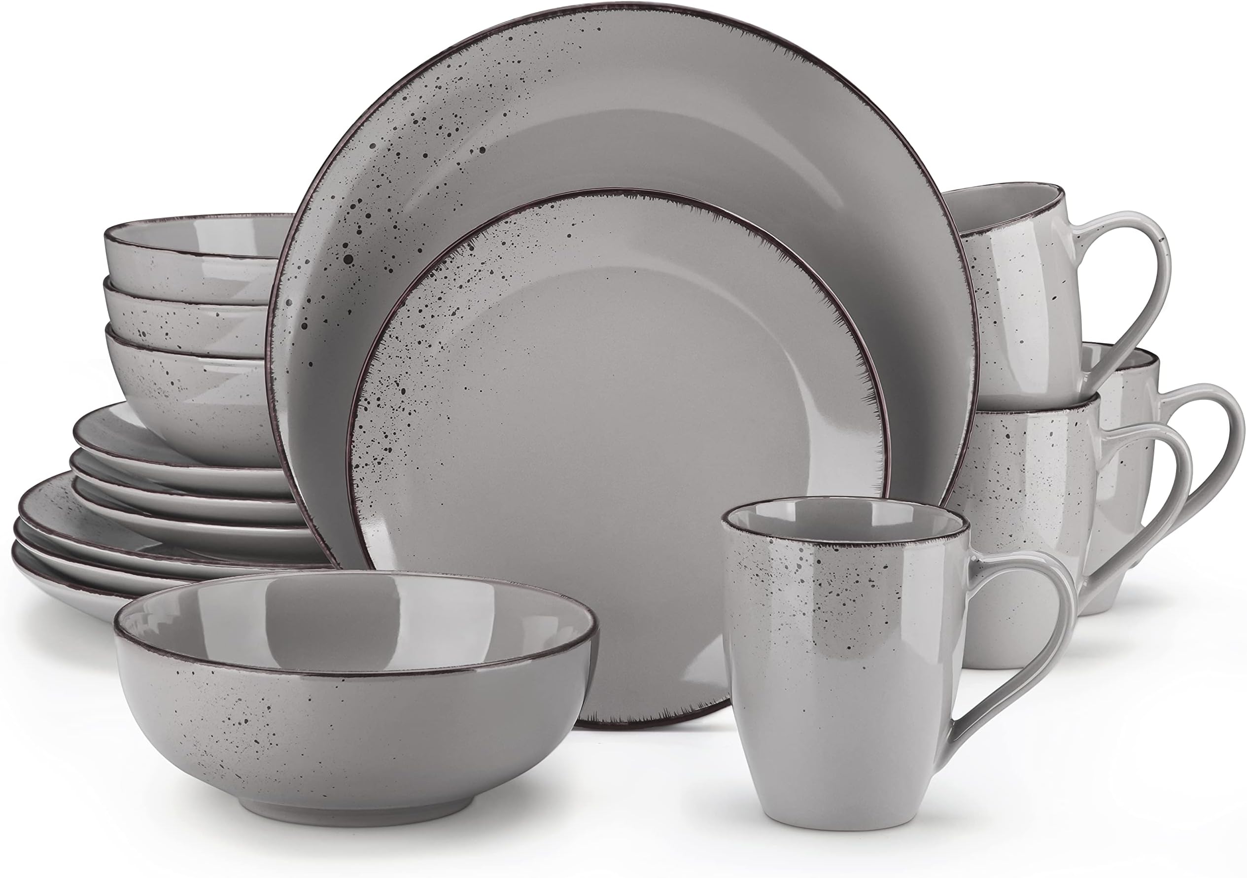 vancasso Navia Jardin Dinner Set, Stoneware Vintage Look Grey Dinnerware Tableware, 16 Pieces Dinner Service Set for 4, Including Dinner Plates, Dessert Plates, Cereal Bowls and Mugs