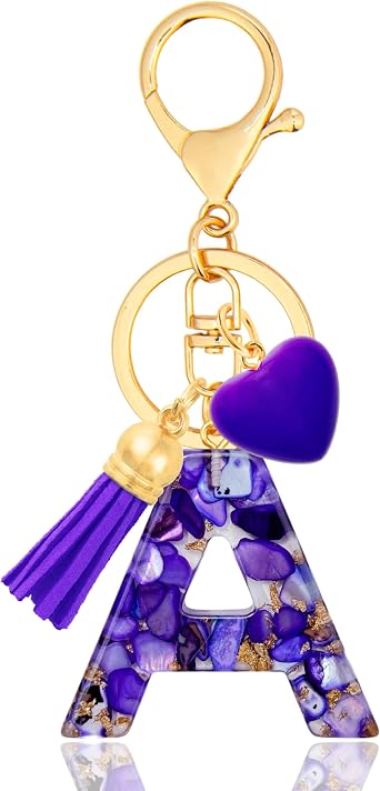 Letter Keychain for Women, Heart Resin Initial Bag Charm
