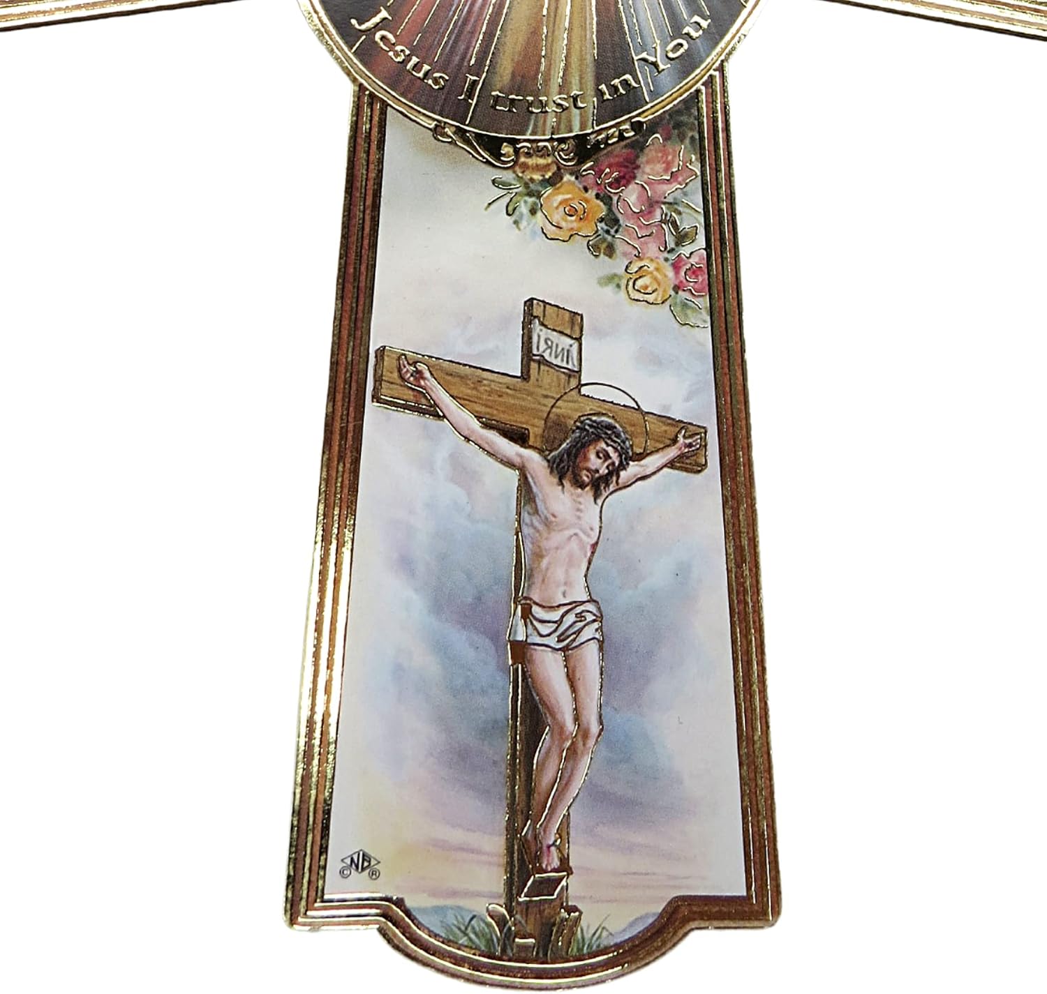 Needzo Divine Mercy Jesus Christ with Cherub Angel Wooden Hanging Icon Cross, Catholic Wall Art Plaque, 8 1/4 Inch