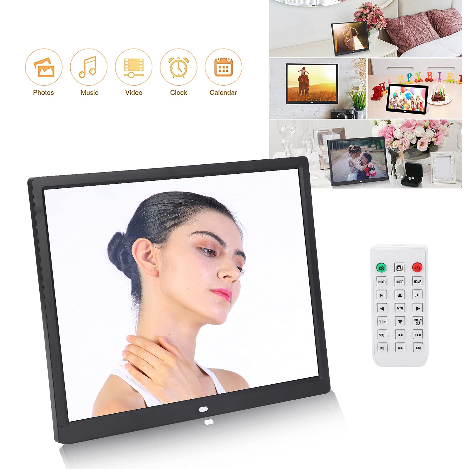 Cadre Photo Numérique 15 Pouces, Résolution 1024 X 768, Frameo WiFi, Prend en Charge MP3/MP4, Rapport D'affichage 4:3, Cadre Intelligent LED pour Partager des Photos pour Maman, (Prise UE)