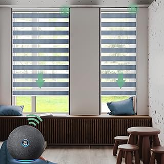 Yoolax Motorized Blinds for Windows with Remote Control, Smart Zebra Blinds Works with Alexa, Dual Layer Sheer Shade and L...