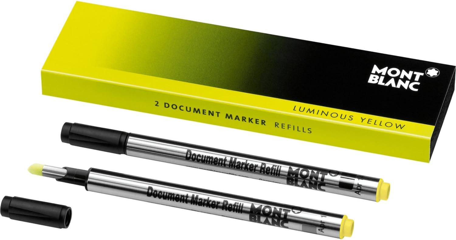 Montblanc Document Marker Refills Luminous Yellow 105168 – Highlighter Refills in Bright Yellow – 2 x Pen Refills