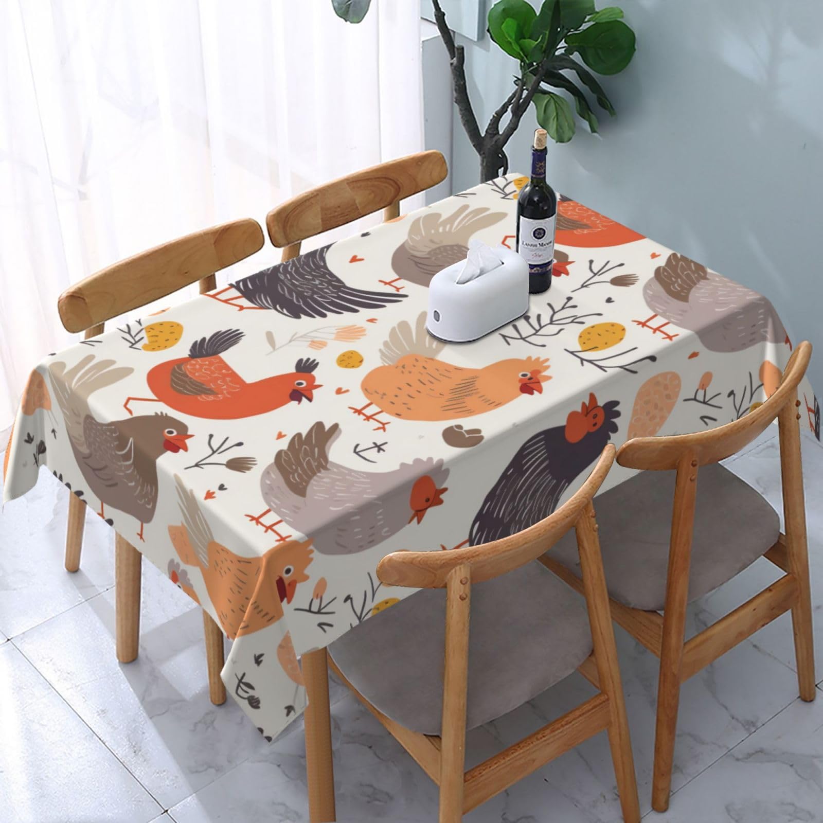 WPKJU Chicken Pattern Printed Tablecloth Water Resistant Table Cover Washable Rectangle Table Cloth for Tables 54x72 in