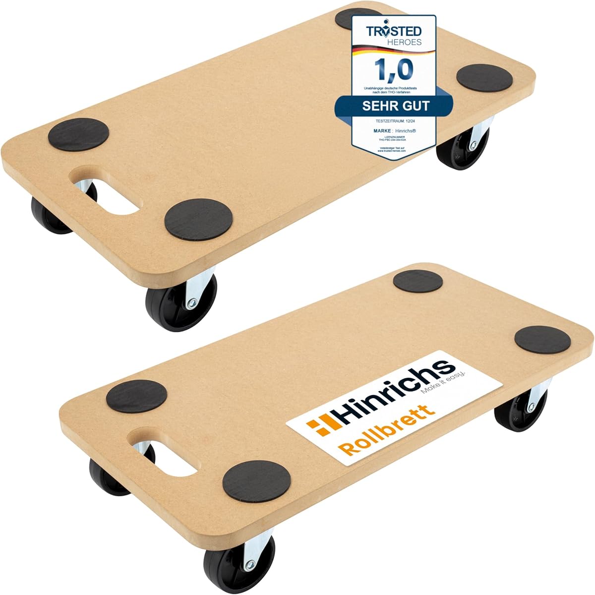 Hinrichs 2X Transportroller 58 x 30cm - Transport Rollbrett für Umzug & Werkstatt - Rollwagen Transport - Möbelroller Schwerlast max. 200 kg Tragkraft - Transporthilfen für Möbel - Transportbrett