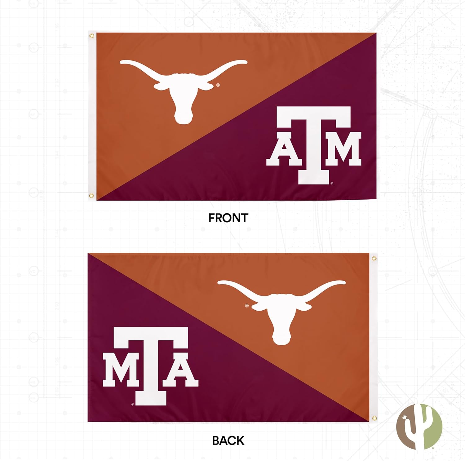 Desert Cactus Texas Universities UT Austin Longhorns x TAMU Aggies Rivals Flag Banner 100% Polyester Indoor Outdoor 3x5 Feet (House Rivals Flag)