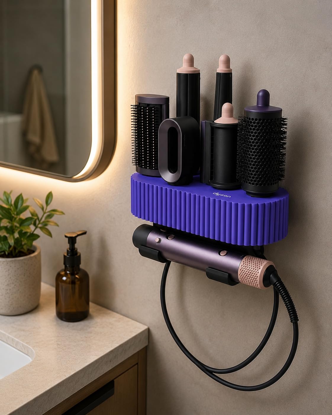 Wall Mount Holder/Organiser for Dyson Airwrap Complete/Airwrap Long & Air | Self-adhesive wall organiser for Airwrap styler and attachments; no drilling required for bathroom or vanity tool storage-image-37