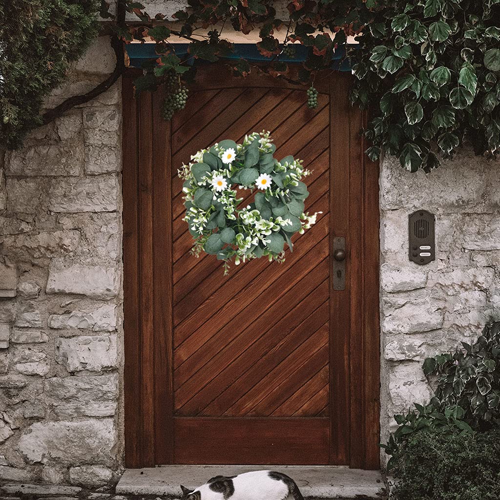 Couronne de porte artificielle avec feuilles vertes pour toutes les saisons - Couronne de porte d'entrée pour décoration de fête de mariage