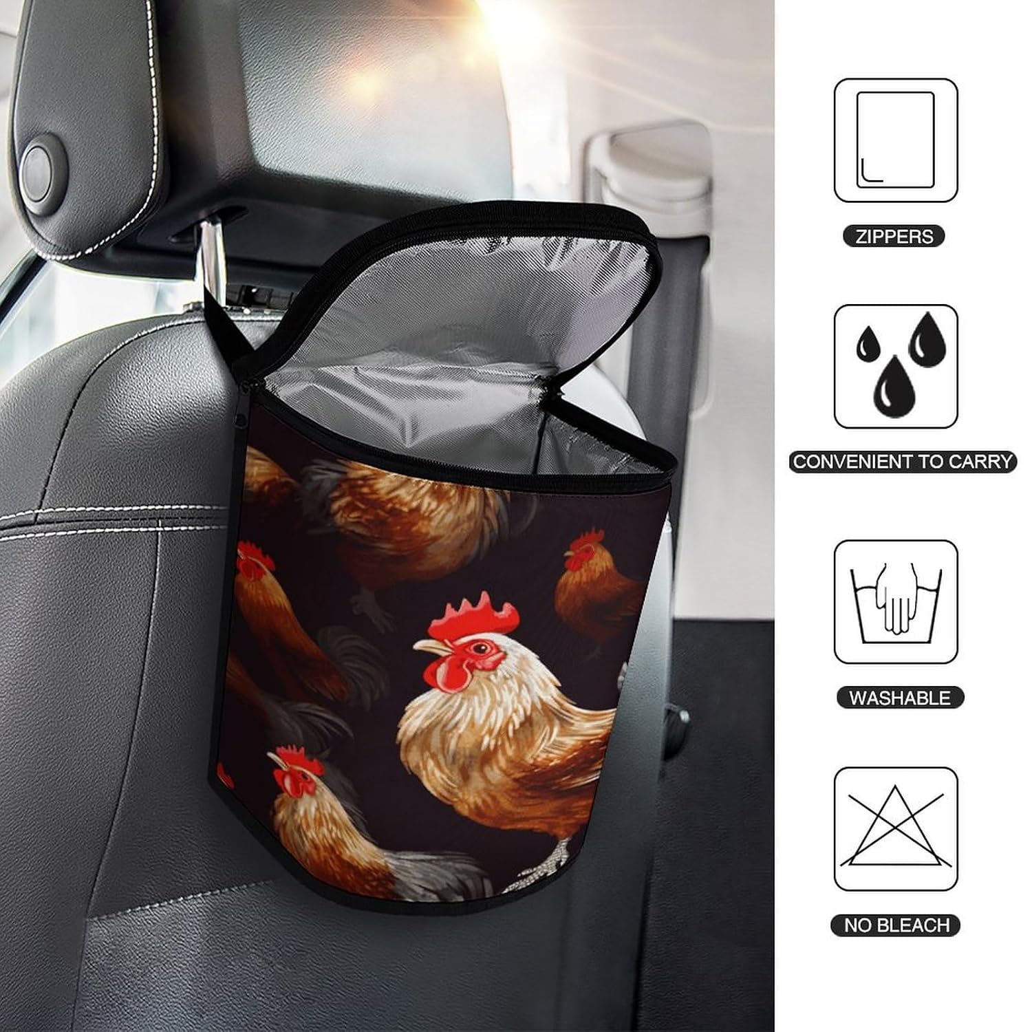 Shine Rooster Car Trash Can Car Trash Bin Car Garbage Can Trash Can for Car Car Trash Bag Car Trash Can for Women Men Car Garbage Bag Truck Trash Can Garbage Can for Car