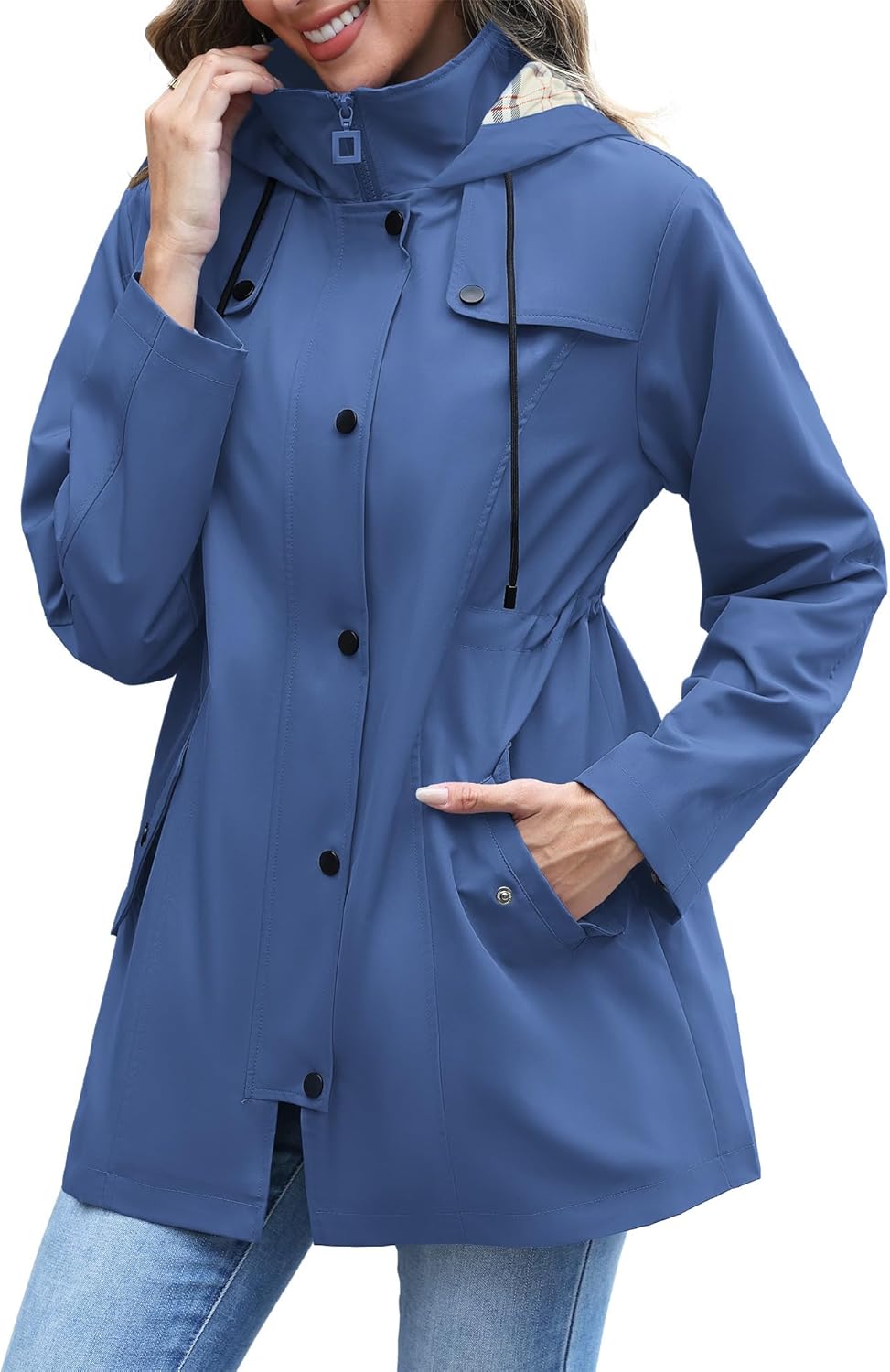 RUMIA Raincoat Women Waterproof Long Hooded Trench Coats Lined Windbreaker Jackets for Women 2025 S-2XL