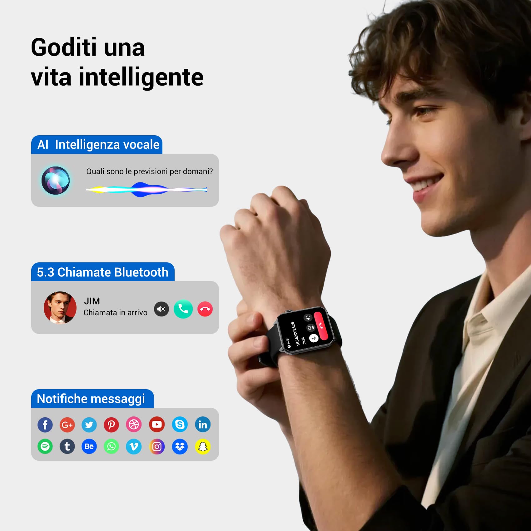 Baolubao Smartwatch Uomo Donna, 1.91" Orologio Smartwatch con LED Torcia, Effettua/Risposta Chiamate, Fitness Tracker con DIY Quadranti, Contapassi,Sonno, Smart Watch per Android iOS(2 Cinturini)