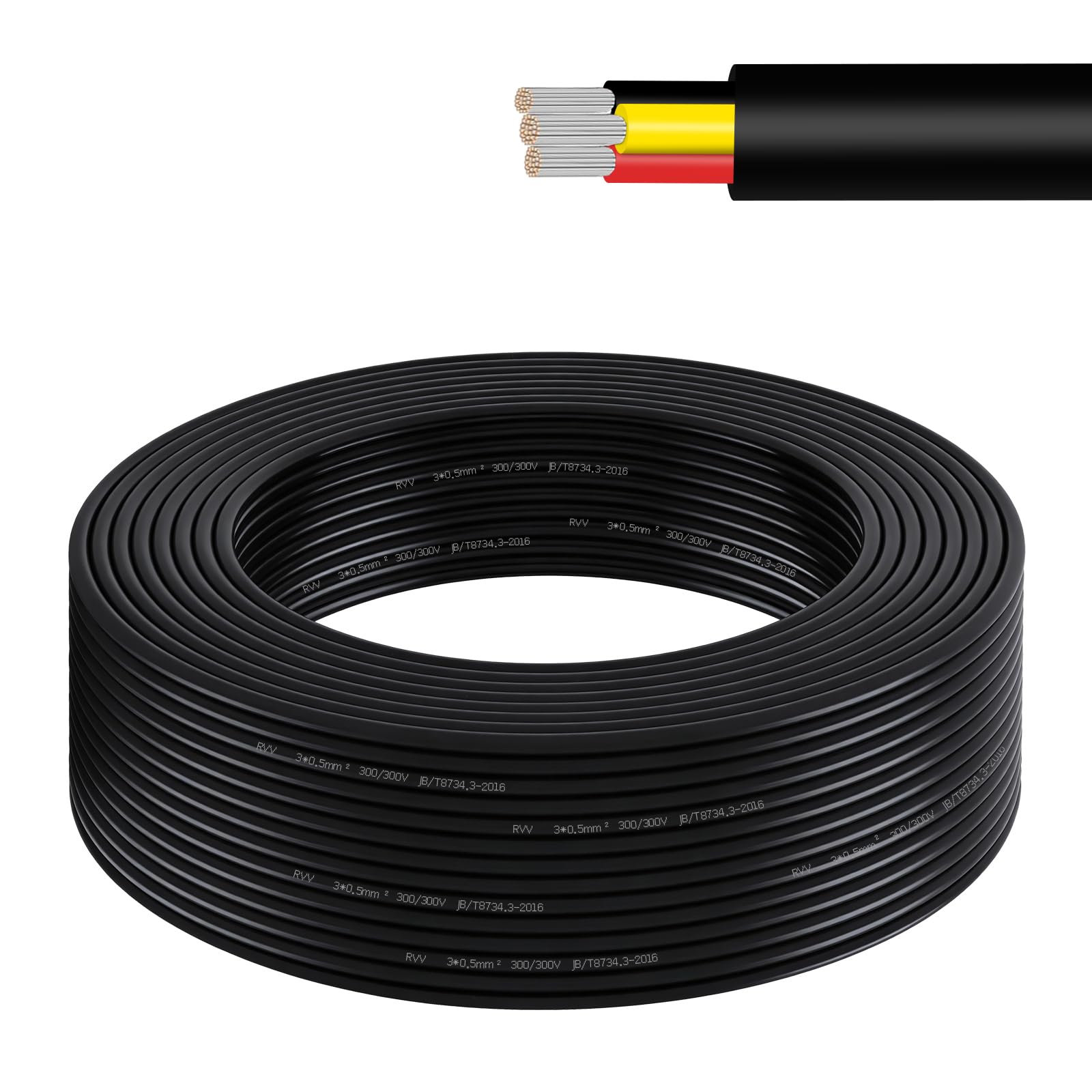 AOHEWEI 10 Meters 20AWG 3 Core Wire, 3x0.5mm² Flexible Stranded Tinned Copper Cable, 5V/12V/24V/300V Low Voltage Electrical Wire for LED Strip Lighting, Automotive, Outdoor & DIY Projects