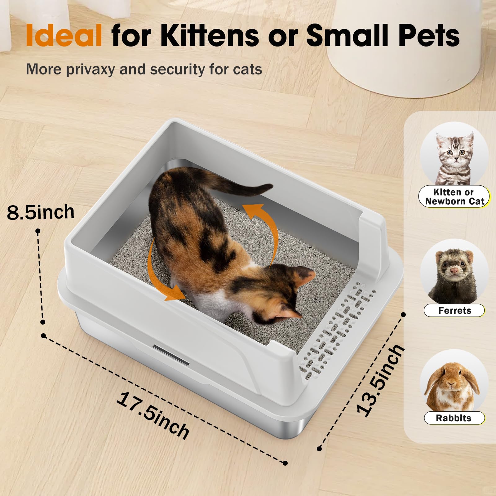 2PACK Stainless Steel Cat Litter Box with Lid, High-Sided Metal Litter Pan for Small Cats, Kitty Litter Box, Non-Stick & Odor-Resistant, Anti-Urine Leakage, Easy to Clean, Scoop Included - image 4