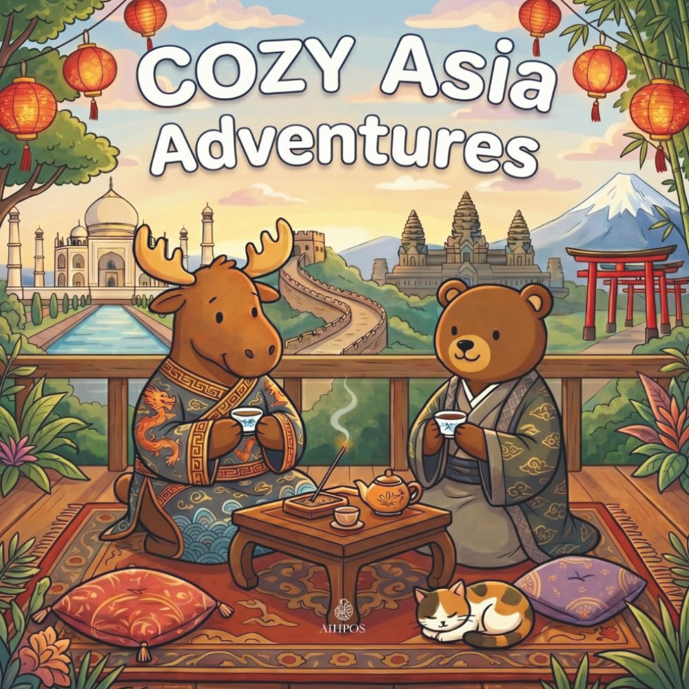 Cozy Asia Adventures: Bold & Easy Coloring Book for Adults and Kids: 30+ Cute Illustrations of Asian Landscapes, Japanese Food, and Korean Culture for Cozy Relaxation and Stress Relief