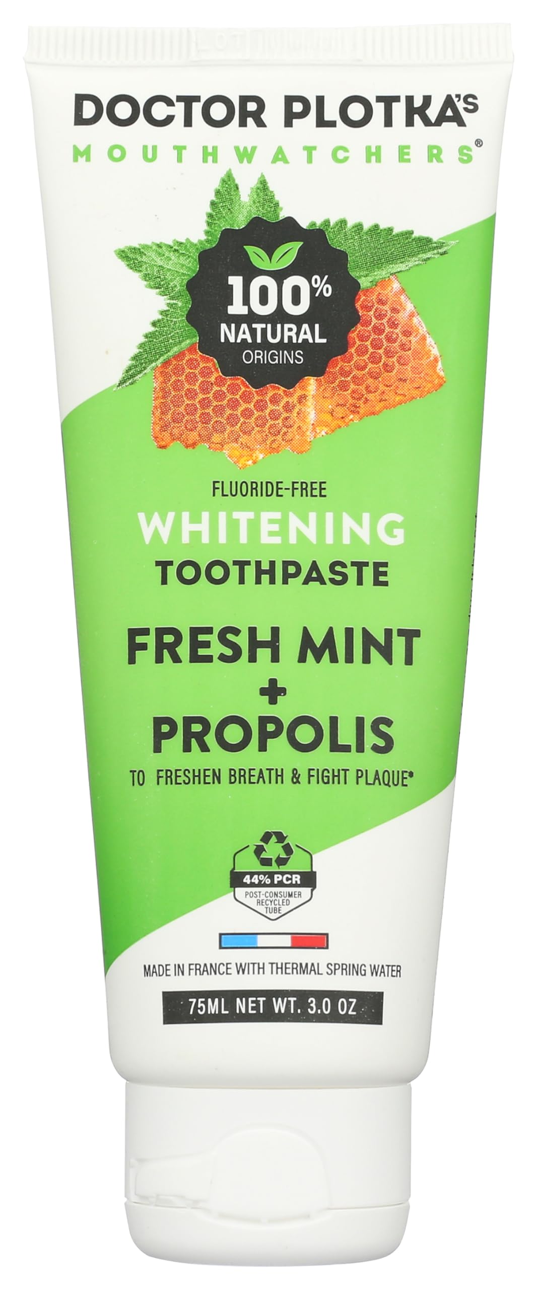 MOUTHWATCHERS Whitening Fluoride Free Naturally Sourced Toothpaste, 3 oz Tube, for Sensitive Teeth and Gums, Organic, SLS Free, Fresh Organic Mint and Propolis, by Dr. Plotka's
