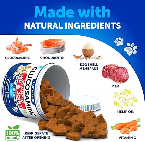 Miniatura 3 de Glucosamina para perros - Suplemento para cadera y articulaciones para perros con artritis - Masticables con condroitina, aceite de cáñamo, MSM -