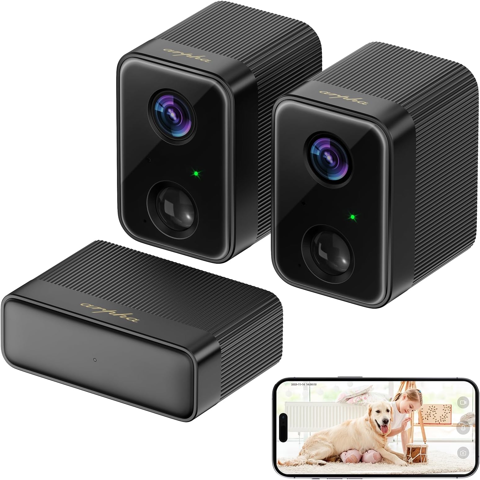 Wireless Security Camera Outdoor Indoor, Arpha Home 2 Camera Security System with 5 Months Battery Life, No Contact, 64GB Local Storage, 1080P HD, 2-Way Audio,Night Vision, Work with Alexa